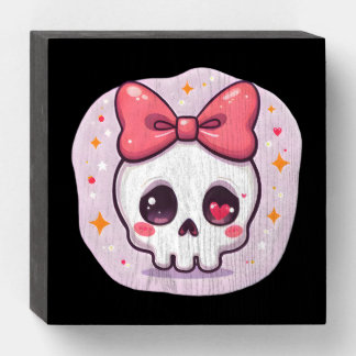 Cute Pastel Goth Skull with Bow Wooden Box Sign