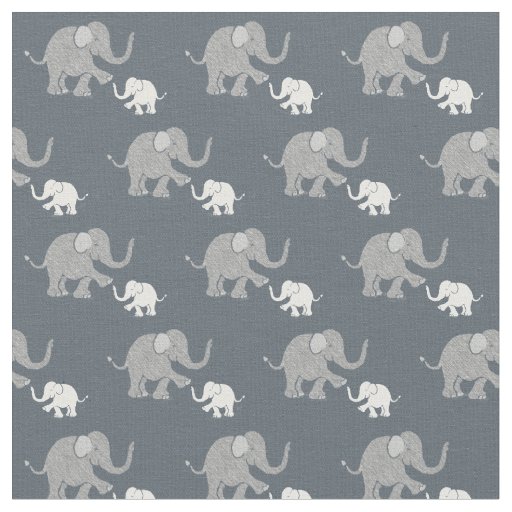 Cute Pastel Gray and White Baby Elephants Pattern Fabric | Zazzle