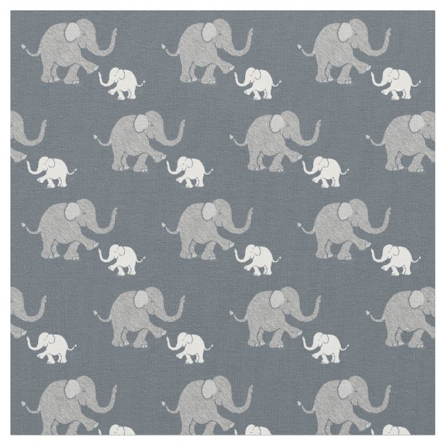 Cute Pastel Gray and White Baby Elephants Pattern Fabric (Close Up)