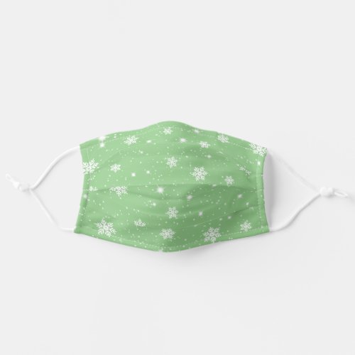 Cute Pastel Green Christmas Stars Snowflakes Adult Cloth Face Mask