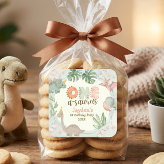 Cute Pastel Green Dinosaur One A Saurus Birthday  Square Sticker