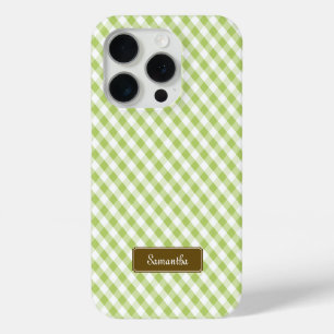 Cute Pastel Green Gingham Pattern iPhone 15 Pro Case