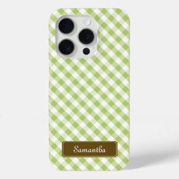 Cute Pastel Green Gingham Pattern Iphone 15 Pro Case by heartlockedcases at Zazzle