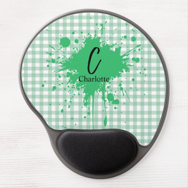 Cute Pastel Green Gingham Pattern Gel Mousepad (Front)