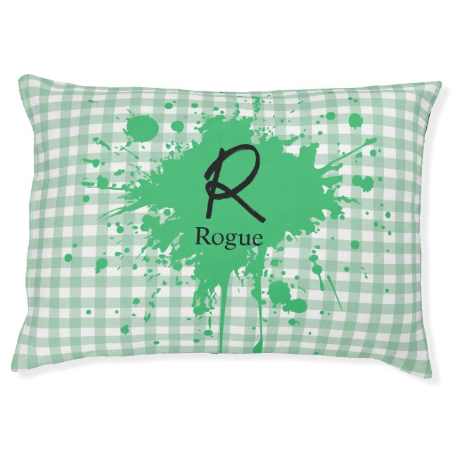 Cute Pastel Green Gingham Pattern Pet Bed (Front)
