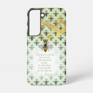 Cute Pastel Green Gold Bee Grid Bible Queen Bee  Samsung Galaxy S22 Case