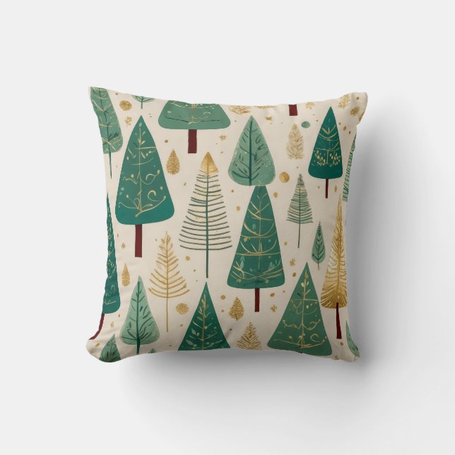 Cute Pastel Green Gold Christmas Tree Pattern  Throw Pillow (Front)