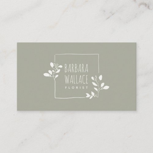 Cute pastel green hand drawn floral frame minimal business card