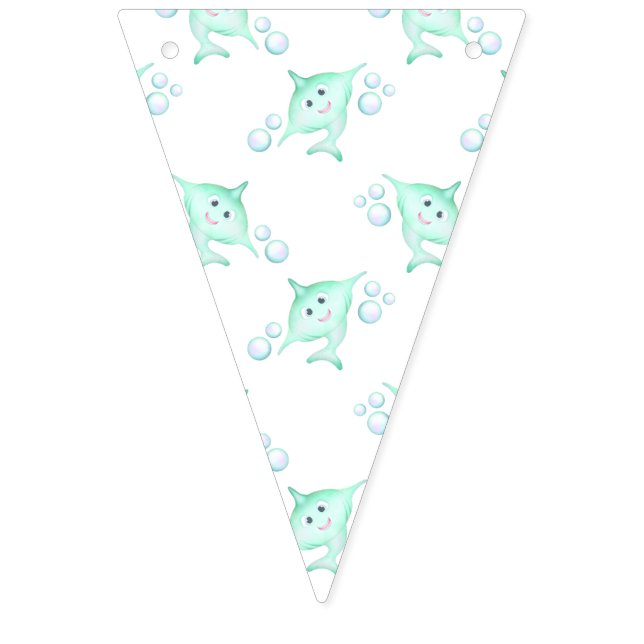 Cute Pastel Green Kids Watercolour Shark  Bunting Flags (First Flag)