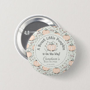 Cute Pastel Green Little Pumpkin Baby Shower Button