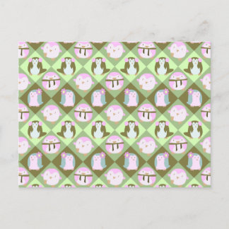 Cute Pastel Green Penguins Postcard