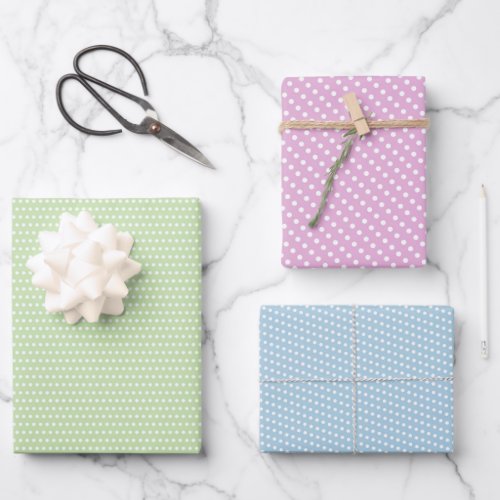 Cute Pastel Green Pink and Blue Polkadots Wrapping Paper Sheets