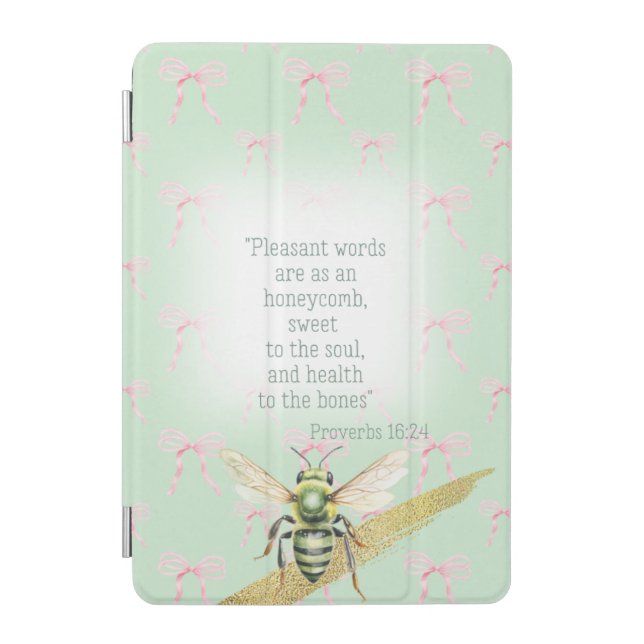 Cute Pastel Green Pink Coquette Faith Green Bee iPad Mini Cover (Front)
