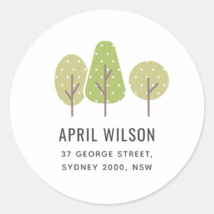 CUTE PASTEL GREEN TREE TRIO LANDSCAPING ADDRESS CLASSIC ROUND STICKER
