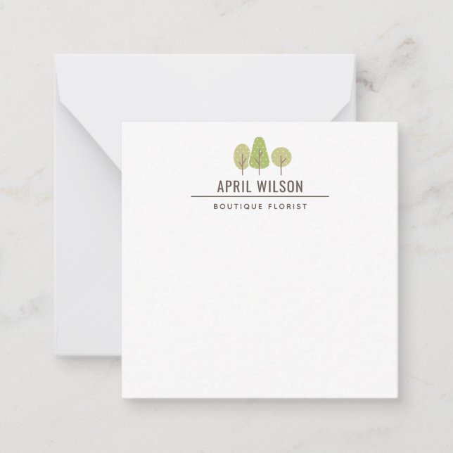 CUTE  PASTEL GREEN TREE TRIO LANDSCAPING SERVICE NOTE CARD (Front)