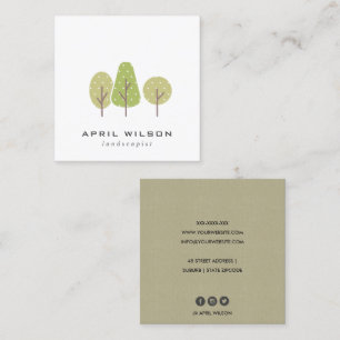CUTE PASTEL GREEN TREE TRIO LANDSCAPING SERVICE SQUARE BUSINESS CARD