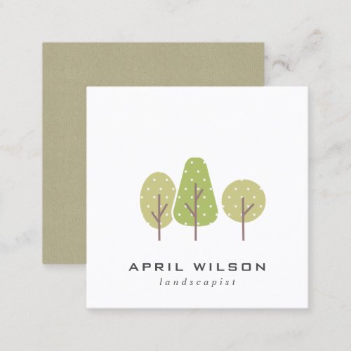 CUTE  PASTEL GREEN TREE TRIO LANDSCAPING SERVICE SQUARE BUSINESS CARD