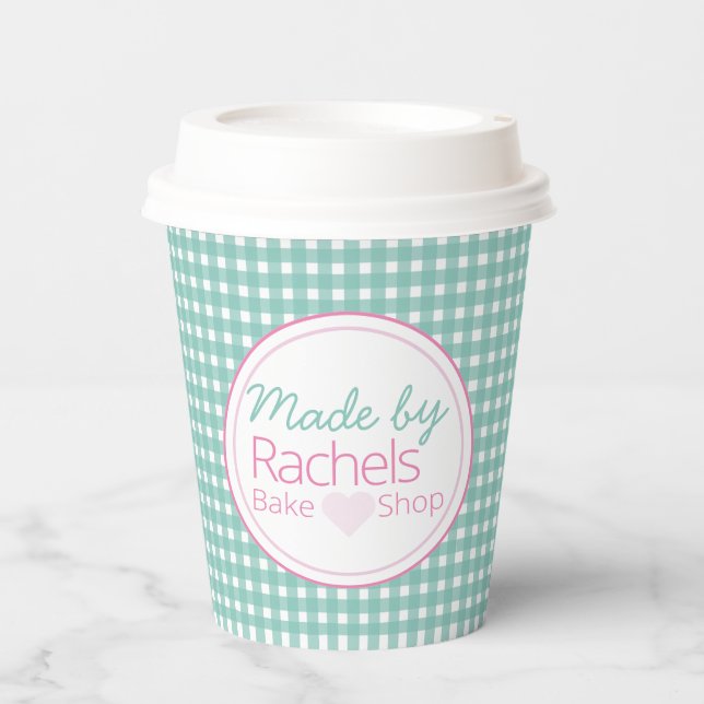 Cute pastel green vintage gingham Paper cup (Front)