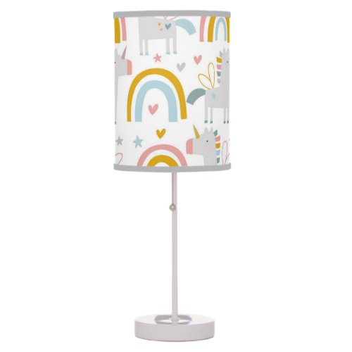 Cute Pastel Grey Blush Teal Boho Rainbow Unicorns Table Lamp