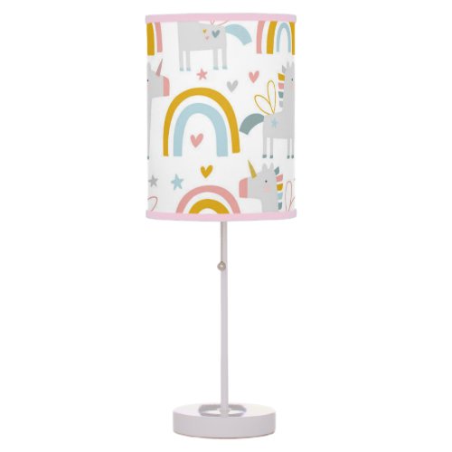 Cute Pastel Grey Blush Teal Boho Rainbow Unicorns Table Lamp