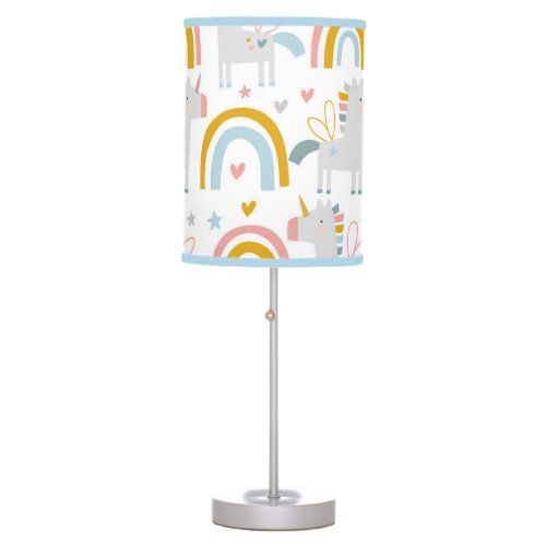 Cute Pastel Grey Blush Teal Boho Rainbow Unicorns Table Lamp