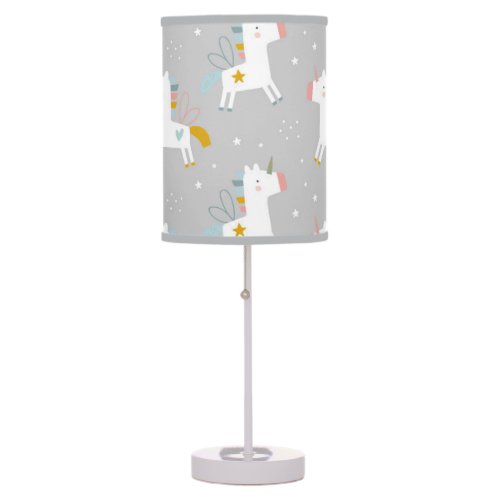 Cute Pastel Grey Blush Teal Boho Unicorn  Table Lamp