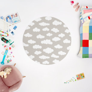 Cute Pastel Grey Clouds Round Kids Play Mat Rug