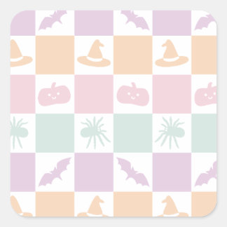 Cute Pastel Halloween Graphics & Checkerboard  Square Sticker