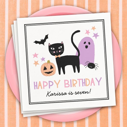 Cute Pastel Halloween Happy Birthday Name Napkins