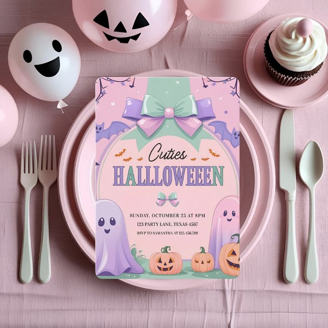 Cute Pastel Halloween Party | Kids Ghost Holiday Card (Creator Uploaded)