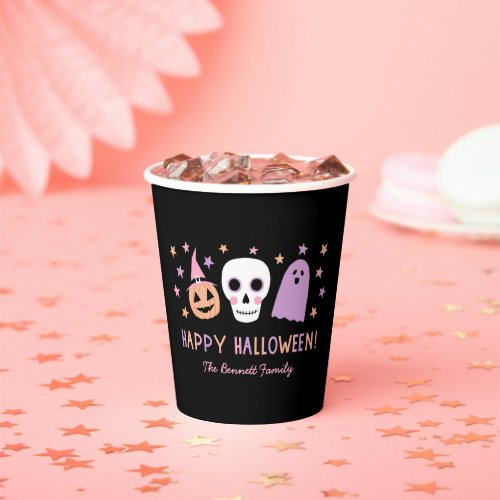 Cute Pastel Halloween Skull Ghost Pumpkin Name Paper Cups