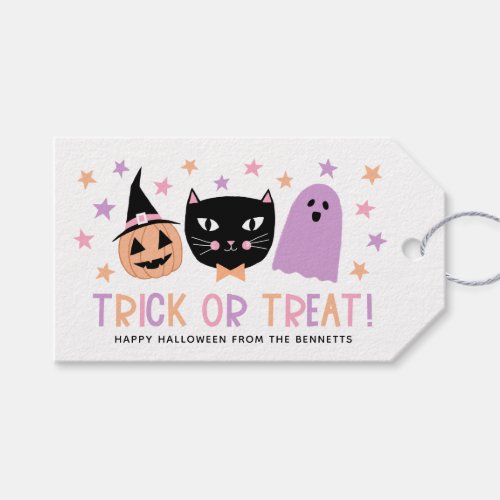 Cute Pastel Halloween Trick or Treat Black Cat Gift Tags