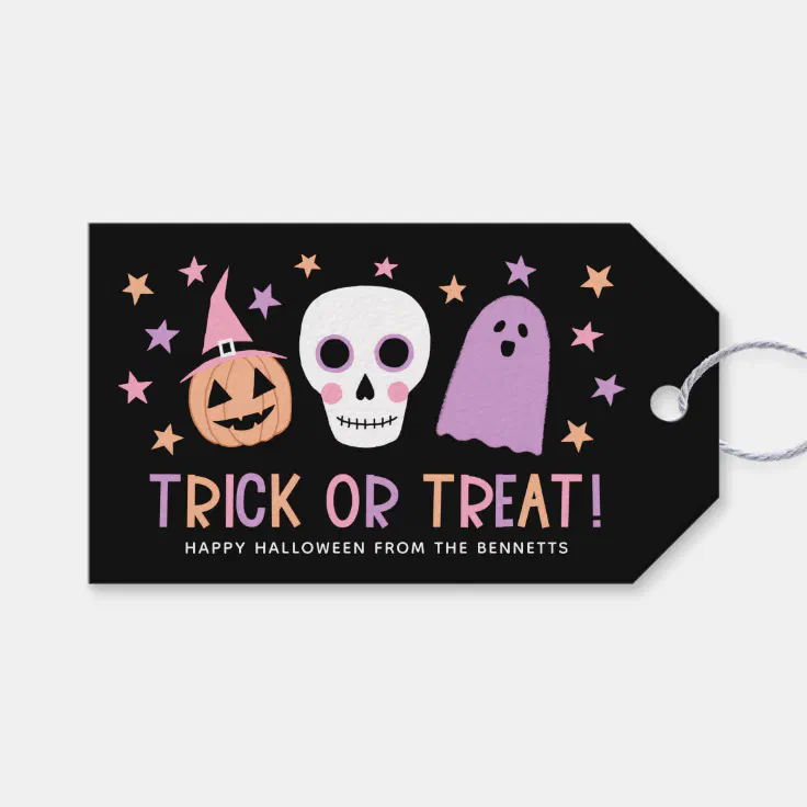 Cute Pastel Halloween Trick or Treat White Skull Gift Tags ...
