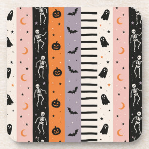 Cute Pastel Halloween Vertical Stripe Throw Pillow Beverage Coaster
