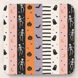 Cute Pastel Halloween Vertical Stripe Throw Pillow Beverage Coaster