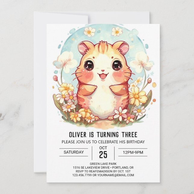 Cute Pastel Hamster Birthday Invitation (Front)