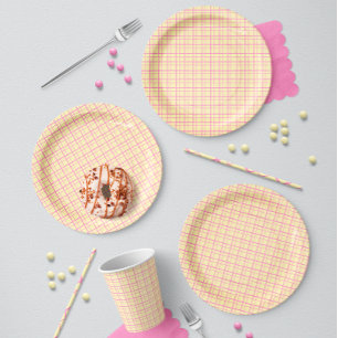 Cute Pastel Hand Drawn Grid Sunshine Yellow Paper Plates