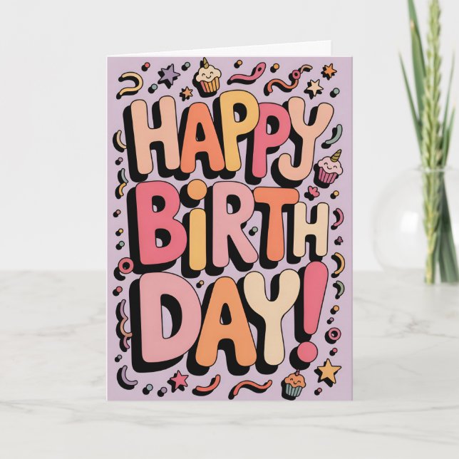 Cute Pastel Happy Birthday Card (Front)
