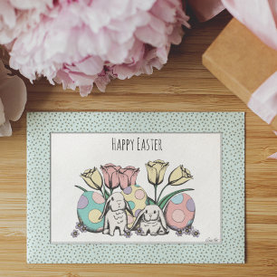 Cute Pastel Happy Easter Bunnies & Eggs Kids Card