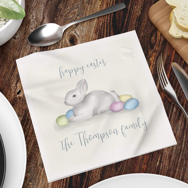 Cute Pastel Happy Easter Bunny Classic Simple Napkins (Creator Uploaded)