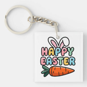 Cute Pastel Happy Easter Bunny Ears with Carrot Keychain
