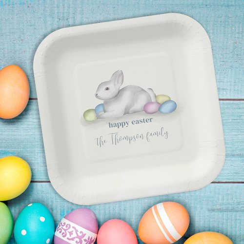 Cute Pastel Happy Easter Bunny Simple Classic Paper Plates
