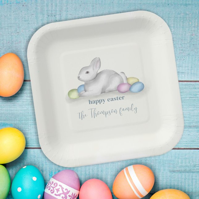 Cute Pastel Happy Easter Bunny Simple Classic Paper Plates (Creator Uploaded)