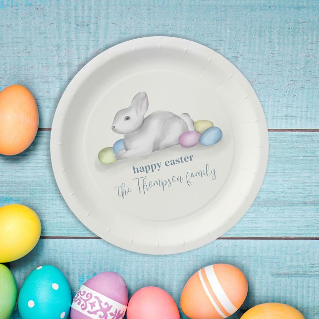 Cute Pastel Happy Easter Bunny Simple Classic Paper Plates (Creator Uploaded)