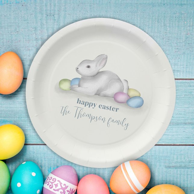Cute Pastel Happy Easter Bunny Simple Classic Paper Plates (Creator Uploaded)