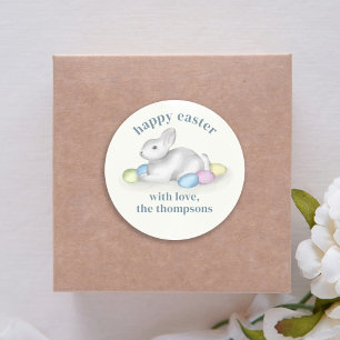 Cute Pastel Happy Easter Bunny Simple Classic Round Sticker