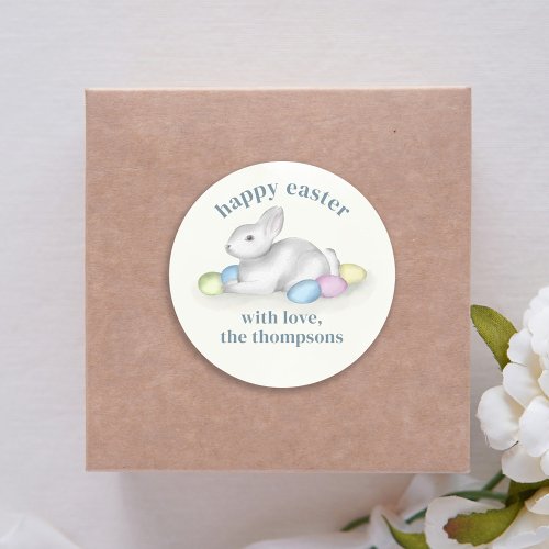 Cute Pastel Happy Easter Bunny Simple  Classic Round Sticker