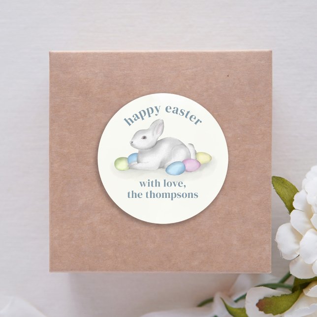 Cute Pastel Happy Easter Bunny Simple  Classic Round Sticker (Creator Uploaded)