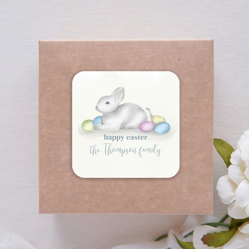 Cute Pastel Happy Easter Bunny Simple Classic Square Sticker