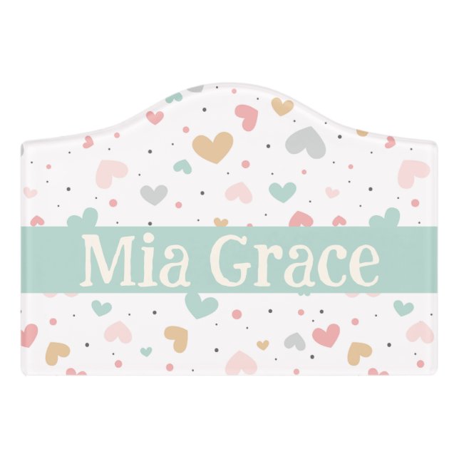 Cute Pastel Heart Name Sign Nursery Decor (Small Crest Front)